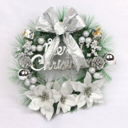 Living And Home Silver Elegant Glittering Hanging Christmas Wreath With Mixed Decoration 30 Cm