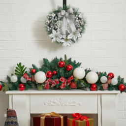 Living And Home Silver Elegant Glittering Hanging Christmas Wreath With Mixed Decoration 30 Cm - thumbnail 4