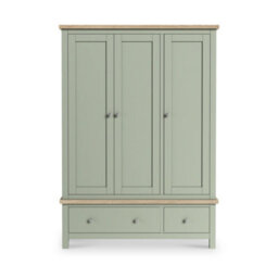 Farro Sage Green Triple Wardrobe With Washed Oak Top - By Roseland Furniture - thumbnail 2