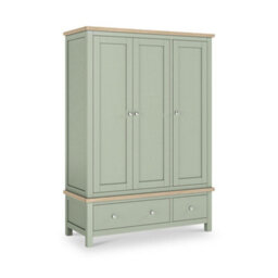 Farro Sage Green Triple Wardrobe With Washed Oak Top - By Roseland Furniture - thumbnail 1