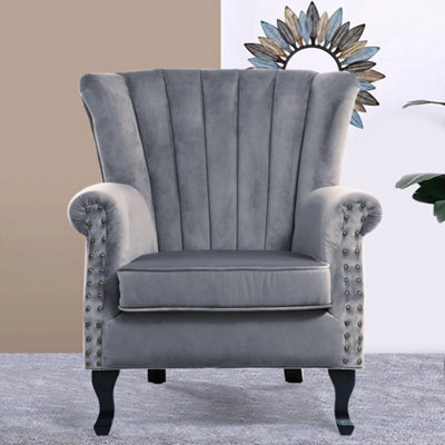 Upholstered Velvet Wing Back Retro Armchair Queen Anne Chair Lounge Sofa - image 1
