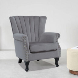 Upholstered Velvet Wing Back Retro Armchair Queen Anne Chair Lounge Sofa - thumbnail 3
