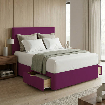 "Adore Designs Victoria Plush Velvet Divan Bed, 50"" Headboard & Mattress - 6Ft Super King - Burgundy - 4 Drawers" - image 1