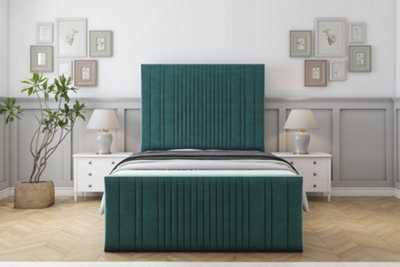 "Sloomy Kingsley Emerald Plush Bed Frame With Mattress With 50"" Upholstered Headboard 5' King" - image 1