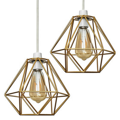 Valuelights Pair Of Diablo Geometric Gold Metal Basket Cage Ceiling Light Shades And Bulbs (D)21Cm - image 1