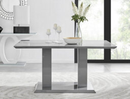 Furniturebox Imperia Grey High Gloss 6 Seater Dining Table With Structural 2 Plinth Column Legs 6 White Stitched Faux Leather Isco Chairs - thumbnail 2