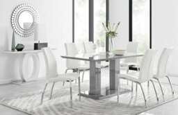 Furniturebox Imperia Grey High Gloss 6 Seater Dining Table With Structural 2 Plinth Column Legs 6 White Stitched Faux Leather Isco Chairs - thumbnail 1