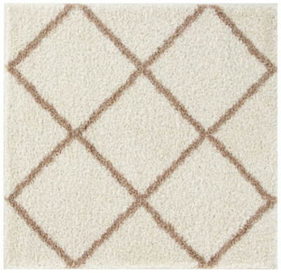 The Rugs Moroccan Shaggy Rugs And Runners Soft Fluffy Diamond Design High Pile Ivory And Beige Living Room Kitchen Hallway 530 - image 1