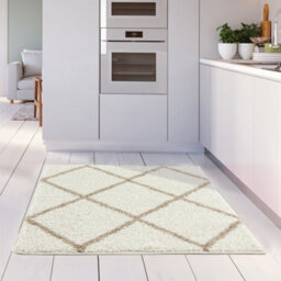 The Rugs Moroccan Shaggy Rugs And Runners Soft Fluffy Diamond Design High Pile Ivory And Beige Living Room Kitchen Hallway 530 - thumbnail 6