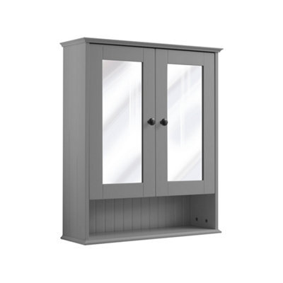 Homestylestore 650 X 750mm Light Grey Wall Mounted Mirrored Door Bathroom Cabinet And Black Round Handles - image 1