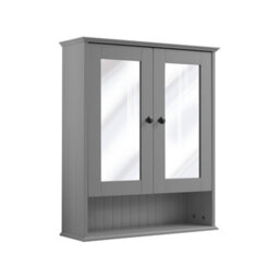 Homestylestore 650 X 750mm Light Grey Wall Mounted Mirrored Door Bathroom Cabinet And Black Round Handles - thumbnail 1