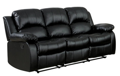 UK Leisure World Three Seater 3 Recliner Black Sofa Set Suites Settee Black Leather 3 Seater Armchair Faux Leather - image 1