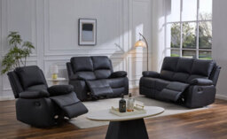 UK Leisure World Three Seater 3 Recliner Black Sofa Set Suites Settee Black Leather 3 Seater Armchair Faux Leather - thumbnail 4