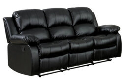 UK Leisure World Three Seater 3 Recliner Black Sofa Set Suites Settee Black Leather 3 Seater Armchair Faux Leather