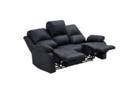 UK Leisure World Three Seater 3 Recliner Black Sofa Set Suites Settee Black Leather 3 Seater Armchair Faux Leather - thumbnail 2