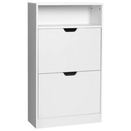 Songmics Vasagle Shoe Storage Cabinet, 2 Flip-Open Doors, Adjustable Divider, 3 Levels, Holds 8-12 Shoes, With Open Shelf, White - thumbnail 8