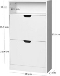 Songmics Vasagle Shoe Storage Cabinet, 2 Flip-Open Doors, Adjustable Divider, 3 Levels, Holds 8-12 Shoes, With Open Shelf, White - thumbnail 2