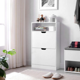 Songmics Vasagle Shoe Storage Cabinet, 2 Flip-Open Doors, Adjustable Divider, 3 Levels, Holds 8-12 Shoes, With Open Shelf, White - thumbnail 3