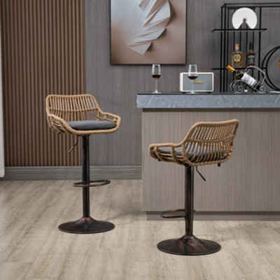 Abrihome 2-Pack Modern Swivel Bar Stools - Height Adjustable Wicker Chairs With Cushion & Floor Protectors For Kitchen Island, Grey - image 1