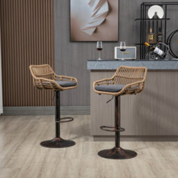 Abrihome 2-Pack Modern Swivel Bar Stools - Height Adjustable Wicker Chairs With Cushion & Floor Protectors For Kitchen Island, Grey - thumbnail 2
