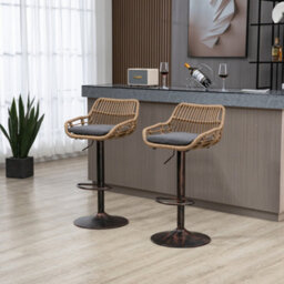 Abrihome 2-Pack Modern Swivel Bar Stools - Height Adjustable Wicker Chairs With Cushion & Floor Protectors For Kitchen Island, Grey - thumbnail 3