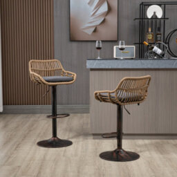 Abrihome 2-Pack Modern Swivel Bar Stools - Height Adjustable Wicker Chairs With Cushion & Floor Protectors For Kitchen Island, Grey