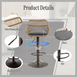 Abrihome 2-Pack Modern Swivel Bar Stools - Height Adjustable Wicker Chairs With Cushion & Floor Protectors For Kitchen Island, Grey - thumbnail 7