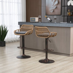 Abrihome 2-Pack Modern Swivel Bar Stools - Height Adjustable Wicker Chairs With Cushion & Floor Protectors For Kitchen Island, Grey - thumbnail 4