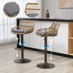 Abrihome 2-Pack Modern Swivel Bar Stools - Height Adjustable Wicker Chairs With Cushion & Floor Protectors For Kitchen Island, Grey - thumbnail 5