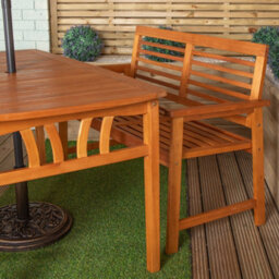 Samuel Alexander Outdoor 4 Person Rectangular Wooden Garden Table, 2 Benches With Beige Havana Parasol & Base - thumbnail 5