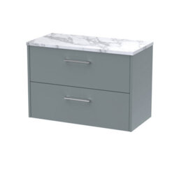 Hudson Reed Juno Wall Hung 2 Soft Close Drawer Vanity Unit With Laminate Worktop In Coastal Grey Finish, 805mm - thumbnail 2