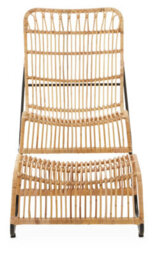 Orsina Rattan Chair And Footstool Set, Vertical Rattan Lining Chair, Hand-Woven Rattan Set With Black Iron Frame
