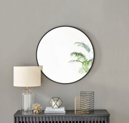 Furniturebox Emma 80Cm Medium Art Deco Black Metal Frame Round Hallway Bedroom Dining And Living Room Wall Mirror - thumbnail 2