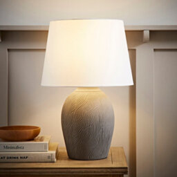 Valuelights Clint Linen Tapered Shade Grey Etched Hand Finished Ceramic Table Lamp With Bulb
