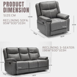 Manual Recliners Sofa, 5 Seater Recliner Couches Set - 1+1+3 Seater - thumbnail 2