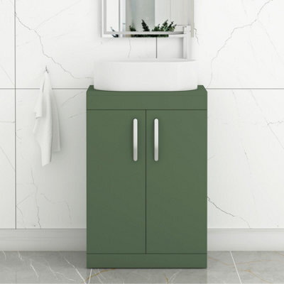 Royal Bathrooms Turin 600mm Freestanding Bathroom Vanity Unit With Sink 2 Door Matt Green & Peak Countertop Basin - image 1