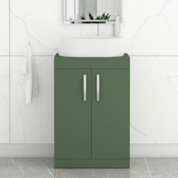 Royal Bathrooms Turin 600mm Freestanding Bathroom Vanity Unit With Sink 2 Door Matt Green & Peak Countertop Basin - thumbnail 1
