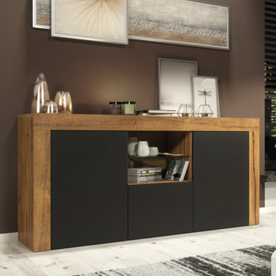 Sideboard Aurora 145Cm - Dark Oak & Black Matt Doors - image 1
