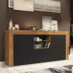 Sideboard Aurora 145Cm - Dark Oak & Black Matt Doors