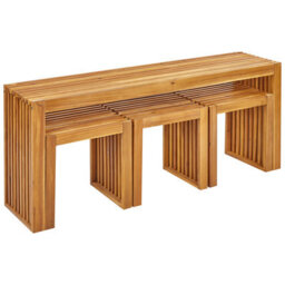 Beliani Garden Dining Set With Stools 3 Seater Bellano Acacia Wood Brown - thumbnail 4