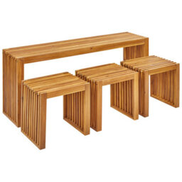 Beliani Garden Dining Set With Stools 3 Seater Bellano Acacia Wood Brown - thumbnail 1