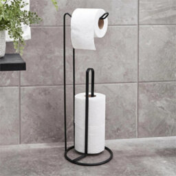 Metal Toilet Roll Holder Freestanding Bathroom Storage Organiser Black - thumbnail 5