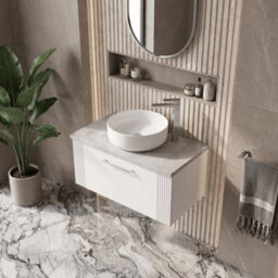 Balterley Belvide Partial Fluted 1 Drawer Wall Hung Vanity Unit With Bellato Grey Laminate Worktop - 800mm - Satin White - thumbnail 3