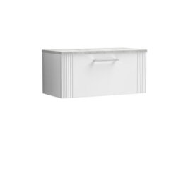 Balterley Belvide Partial Fluted 1 Drawer Wall Hung Vanity Unit With Bellato Grey Laminate Worktop - 800mm - Satin White