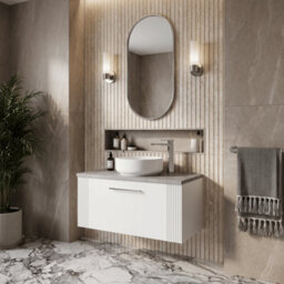 Balterley Belvide Partial Fluted 1 Drawer Wall Hung Vanity Unit With Bellato Grey Laminate Worktop - 800mm - Satin White - thumbnail 4