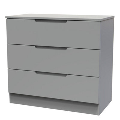 Messina Ready Assembled Matt Grey No Effect 3 Drawer Wide Chest (H)685mm (W)740mm (D)390mm - image 1