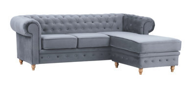 Windsor Chesterfield Style Grey French Velvet Fabric Corner Sofa (Right Hand Corner) - image 1