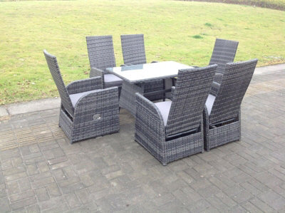 Fimous Oblong Reclining Rattan Dining Set Table And Chair Sets Outdoor Garden Furniture Mixed Grey 6 Chairs - image 1