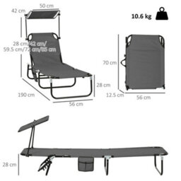 Outsunny 2 Piece Folding Sun Loungers With Adjustable Backrest, Dark Grey - thumbnail 3