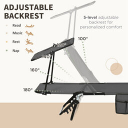 Outsunny 2 Piece Folding Sun Loungers With Adjustable Backrest, Dark Grey - thumbnail 4